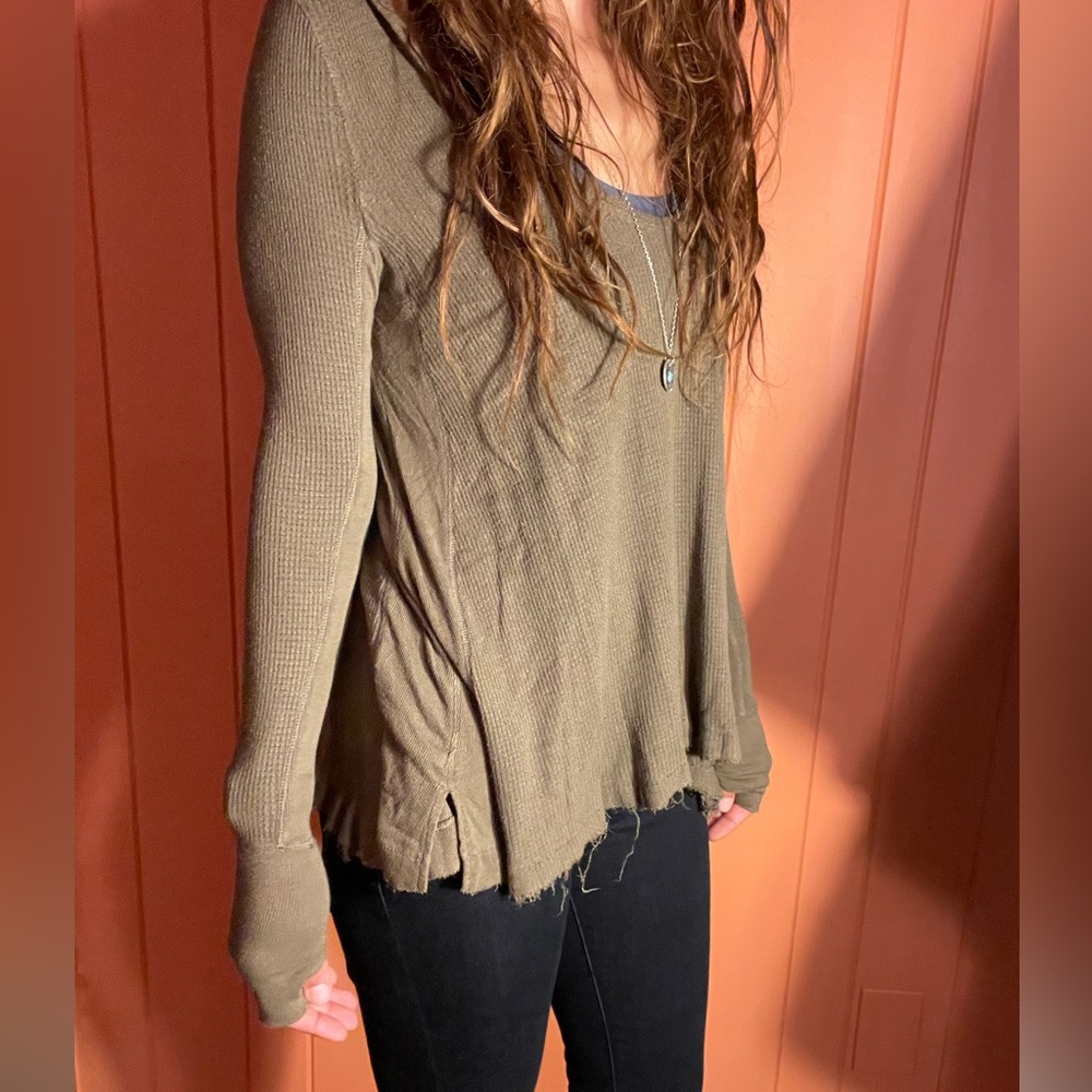 Free People Navy Green Bohemian Top
